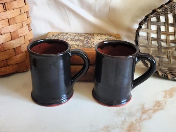 Handmade Redware Mugs (2) with Black Glaze