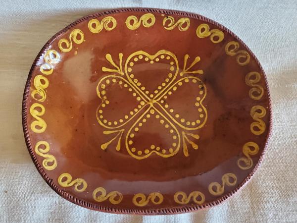 Redware Deep Trencher with One-of-a-Kind Heart Slip Motif