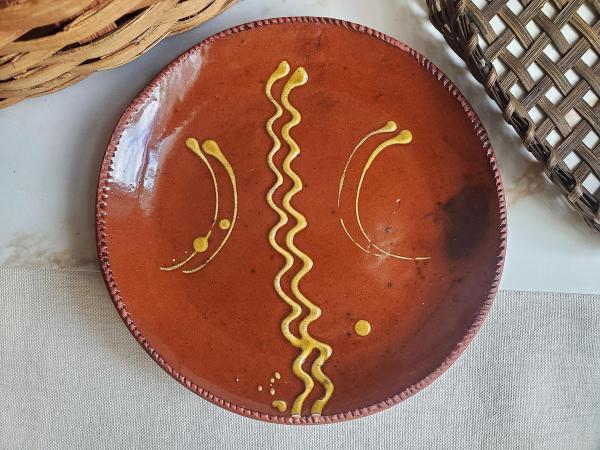  Slip-Decorated Redware 11 in. Plate with Traditional Motif