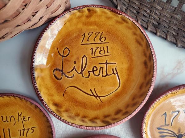 Redware 9 in. Plate, "1776-1781 Liberty"