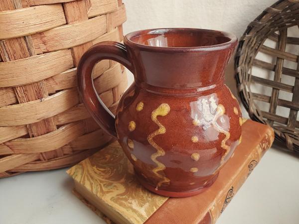Redware Mug with Squiggles and Dots Pattern