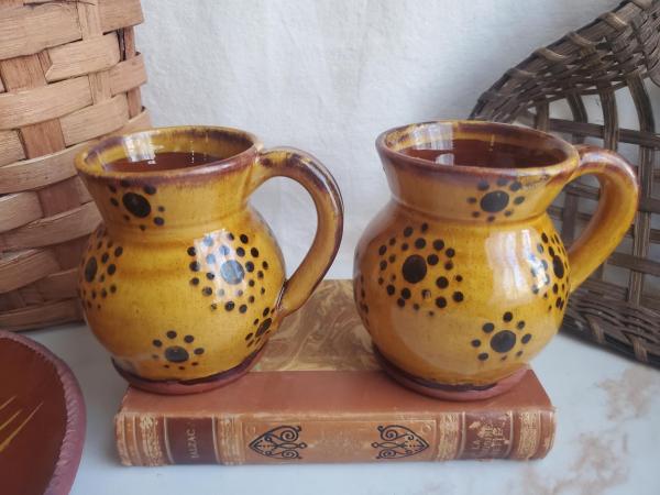 Handmade Redware Mugs (2) with Black Dots