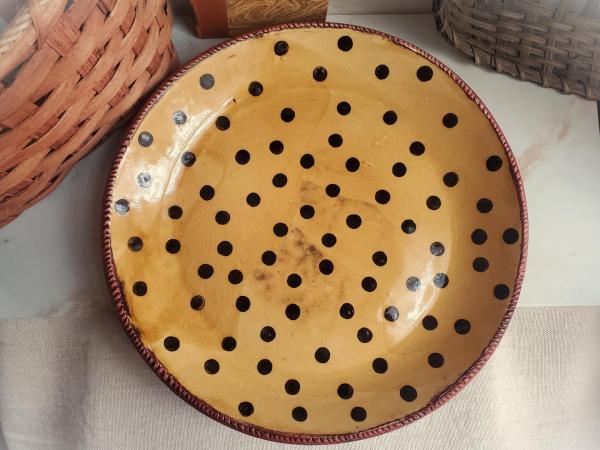 Large Redware Platter, Charger with Black Dots