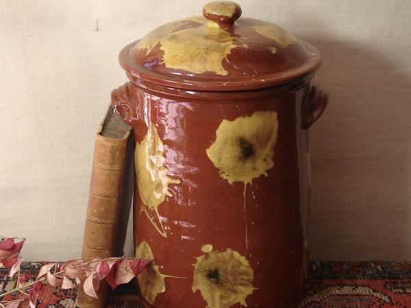 Large Redware Jar with Spangles and Daubs Motif