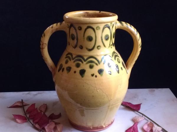Redware Vase Decorated with a Green Stamped Pattern