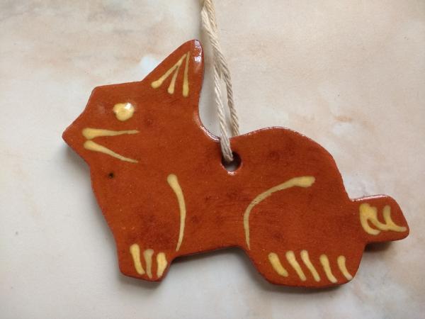 Redware Rabbit Ornament, Slip Decorated