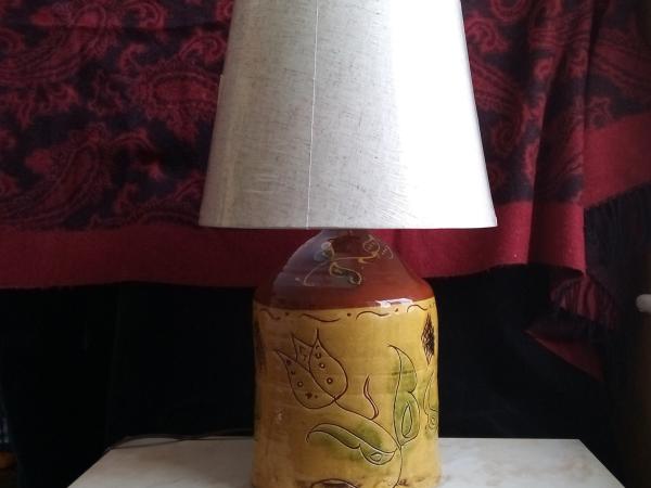 Hamelin Redware Lamp with Tulip Decorations