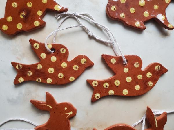Redware Dove Ornaments with Polka Dots Decoration