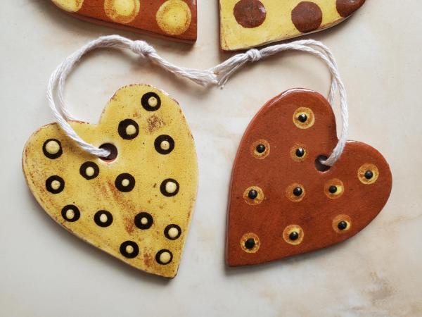 Redware Heart Ornaments with White & Black Dots