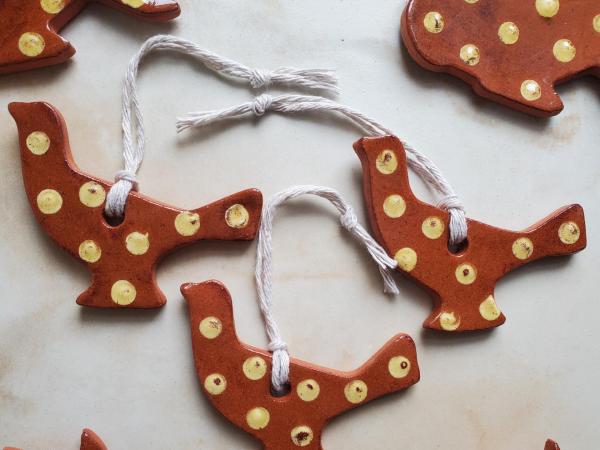 Redware Small Bird Ornaments with Polka Dot Decoration