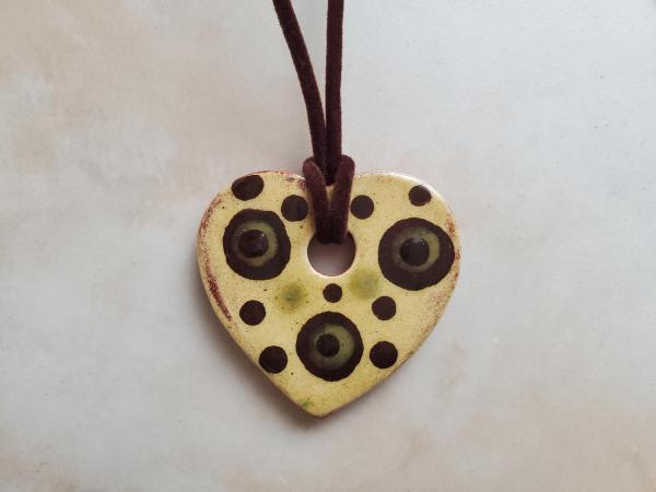 Redware Mini Heart Necklace with Green and Black Polka Dots