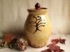 Redware 10 in Jar with Black Slip Feather Decoration