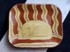 Redware Platter with Sleeping Cat Sgraffito Decoration